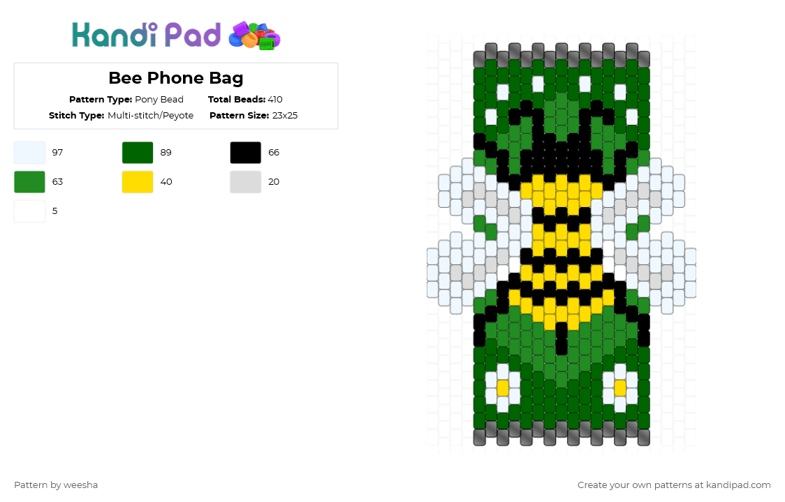 Bee Phone Bag - Pony Bead Pattern by weesha on Kandi Pad - green