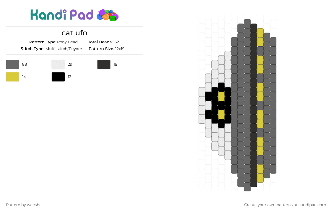 cat ufo - Pony Bead Pattern by weesha on Kandi Pad - gray