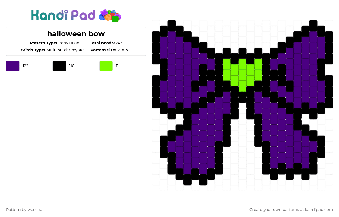 halloween bow - Pony Bead Pattern by weesha on Kandi Pad - bow,ribbon,halloween,holiday,spooky,purple