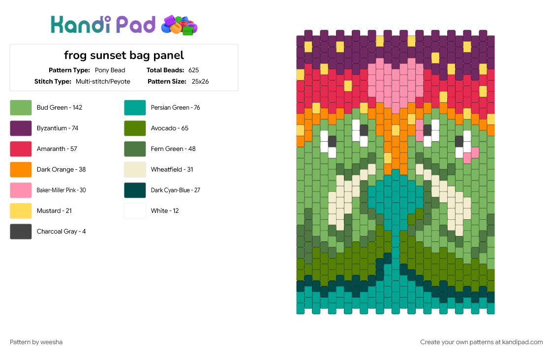 frog sunset bag panel - Pony Bead Pattern by weesha on Kandi Pad - green, pink, teal