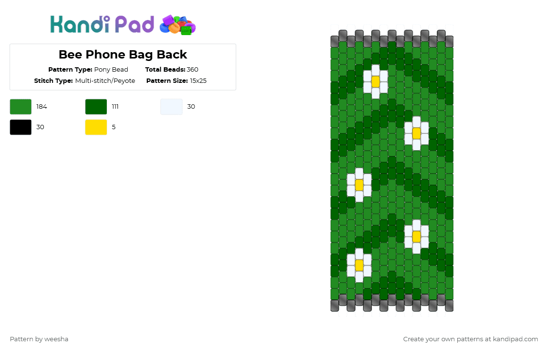 Bee Phone Bag Back - Pony Bead Pattern by weesha on Kandi Pad - green