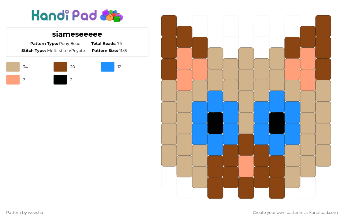 siameseeeee - Pony Bead Pattern by weesha on Kandi Pad - red,beige