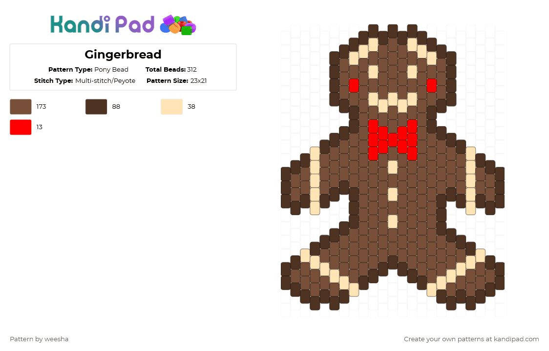 Gingerbread - Pony Bead Pattern by weesha on Kandi Pad - brown,tan