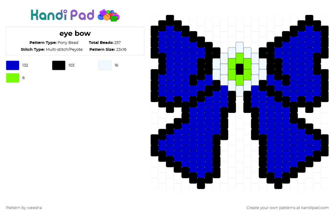 eye bow - Pony Bead Pattern by weesha on Kandi Pad - purple,cotdribbons