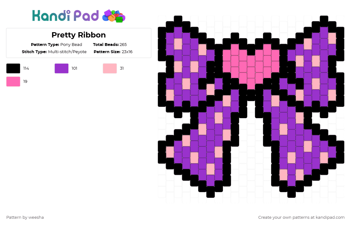 Pretty Ribbon - Pony Bead Pattern by weesha on Kandi Pad - pink,purple,cotdribbons