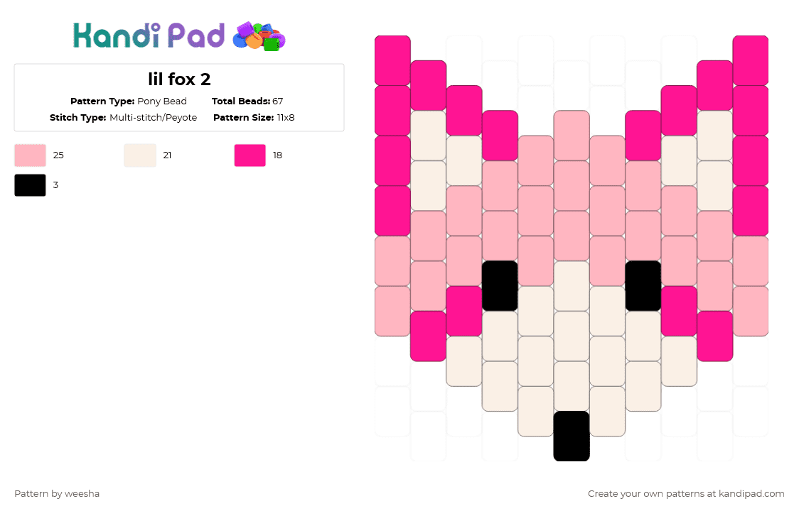 lil fox 2 - Pony Bead Pattern by weesha on Kandi Pad - pink,white