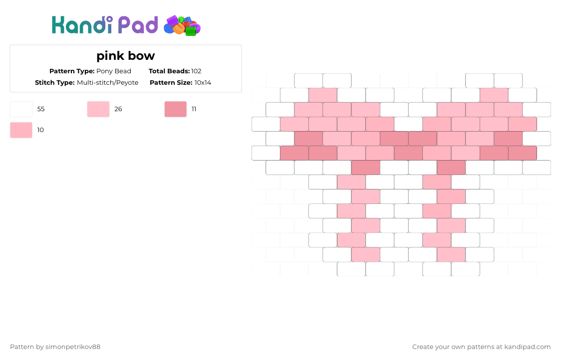 pink bow - Pony Bead Pattern by simonpetrikov88 on Kandi Pad - pink,white