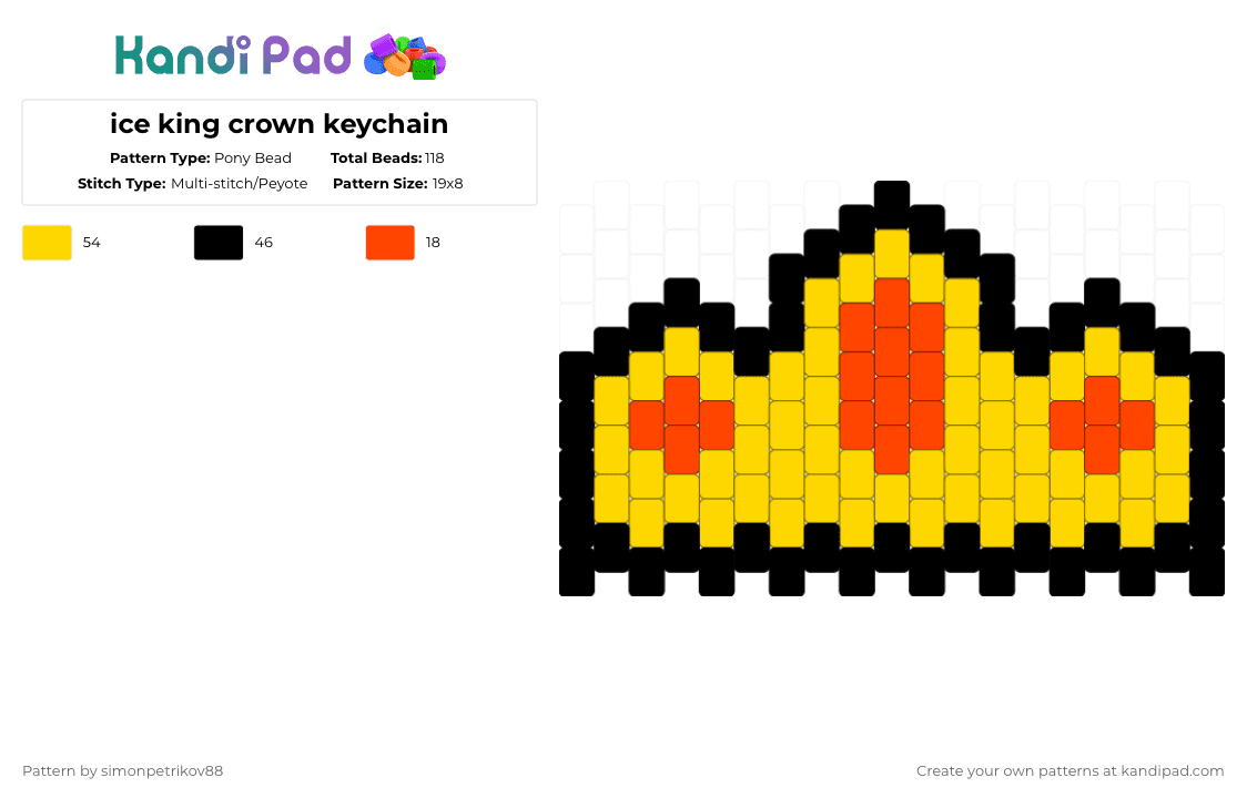 ice king crown keychain - Pony Bead Pattern by simonpetrikov88 on Kandi Pad - yellow