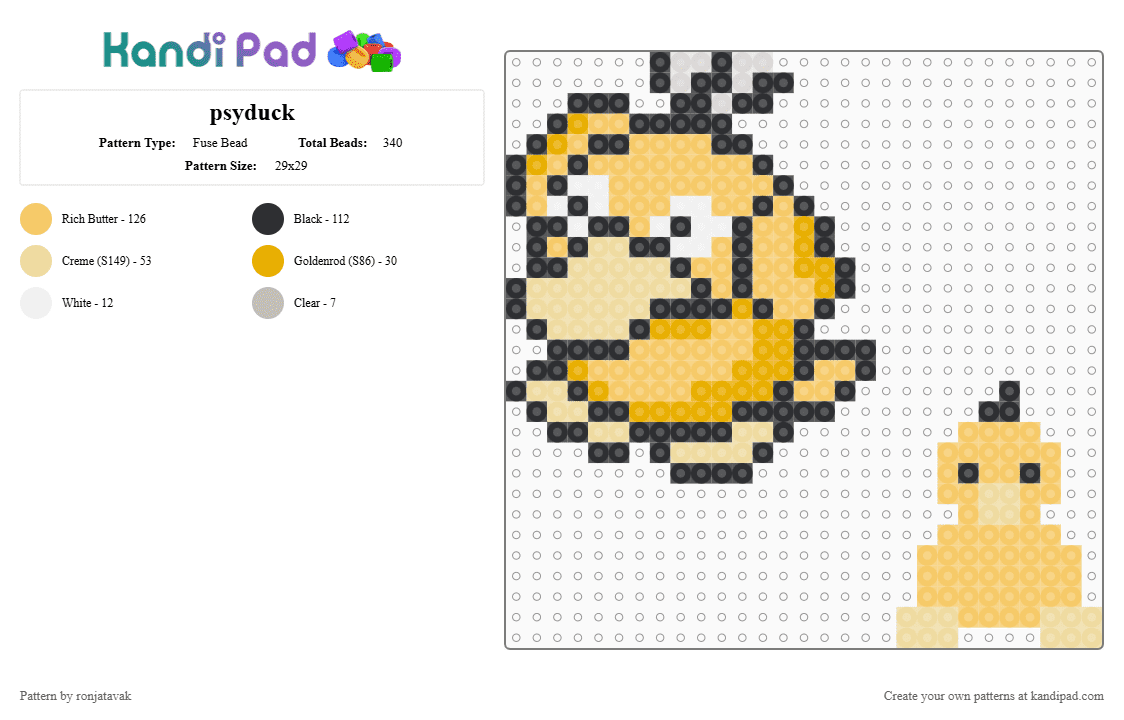 psyduck - Fuse Bead Pattern by ronjatavak on Kandi Pad - yellow