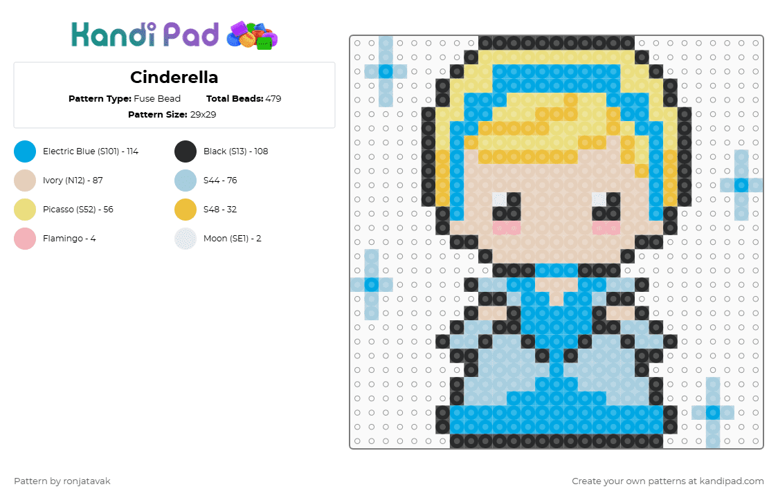 Cinderella - Fuse Bead Pattern by ronjatavak on Kandi Pad - light blue