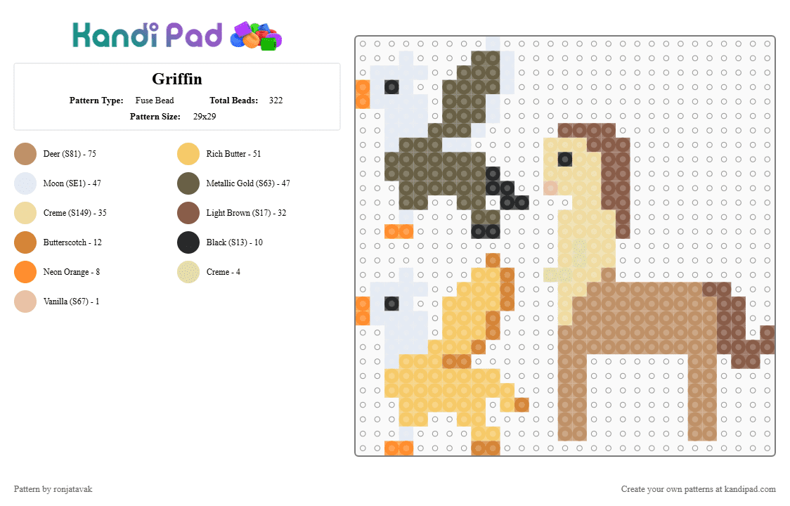 Griffin - Fuse Bead Pattern by ronjatavak on Kandi Pad - tan