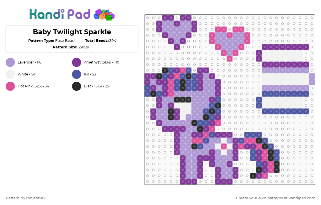 Baby Twilight Sparkle - Fuse Bead Pattern by ronjatavak on Kandi Pad - pink