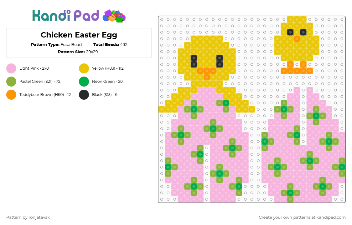Chicken Easter Egg - Fuse Bead Pattern by ronjatavak on Kandi Pad - pink