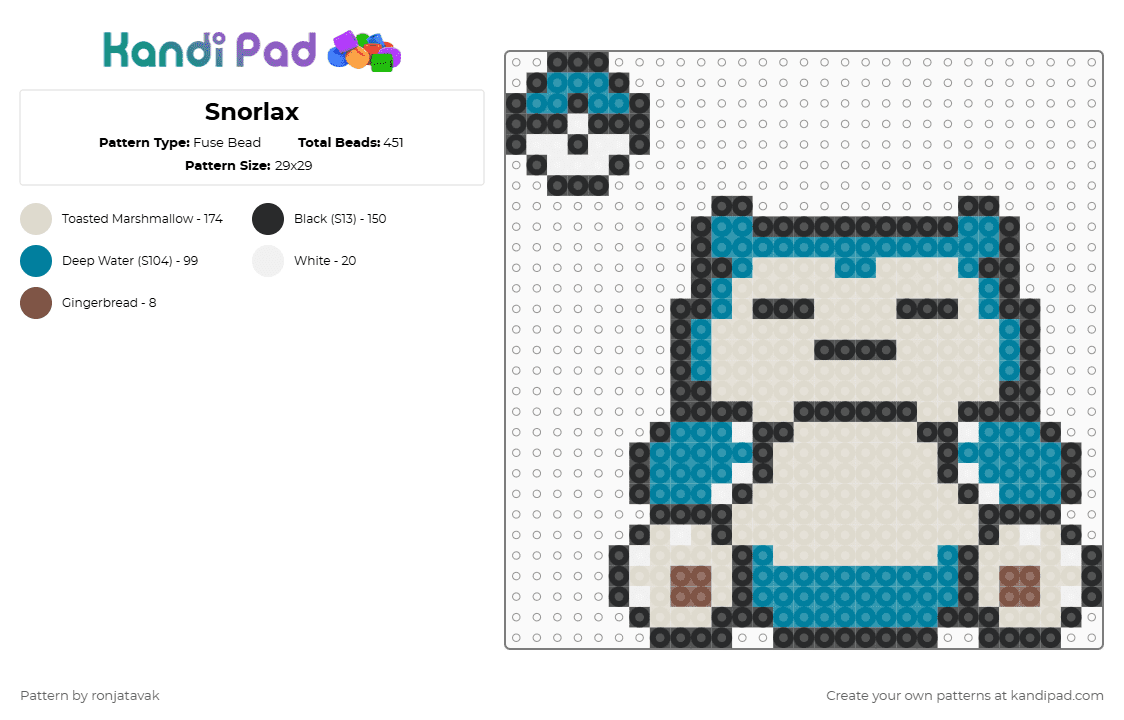 Snorlax - Fuse Bead Pattern by ronjatavak on Kandi Pad - teal,beige