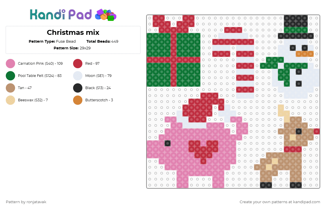 Christmas mix - Fuse Bead Pattern by ronjatavak on Kandi Pad - pink,red,green