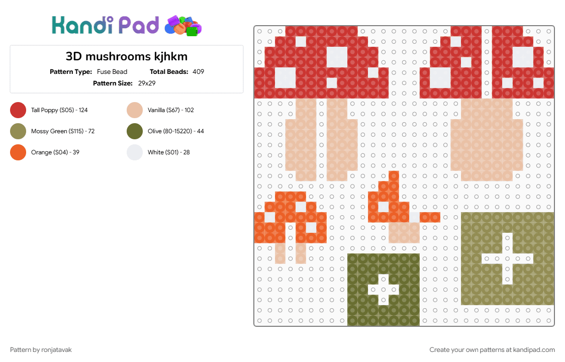 3D mushrooms kjhkm - Fuse Bead Pattern by ronjatavak on Kandi Pad - beige, gold, red
