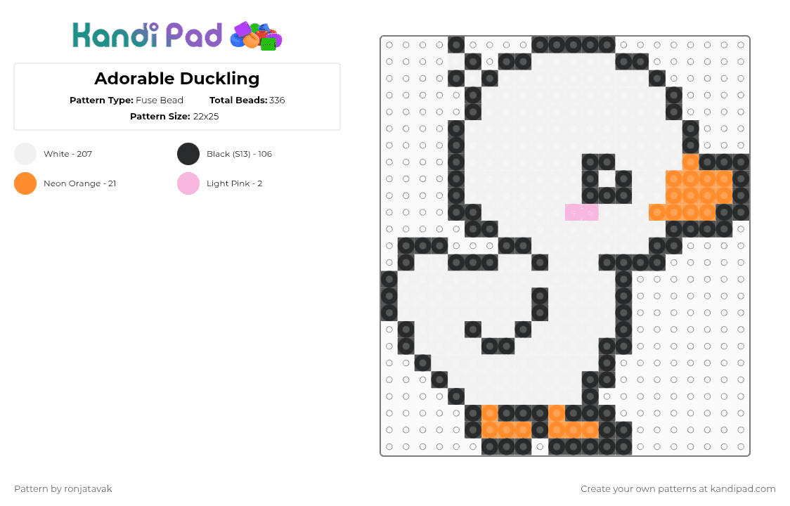 Adorable Duckling - Fuse Bead Pattern by ronjatavak on Kandi Pad - duckling,duck,cute,bird,animal,beak,water,swim,white,orange