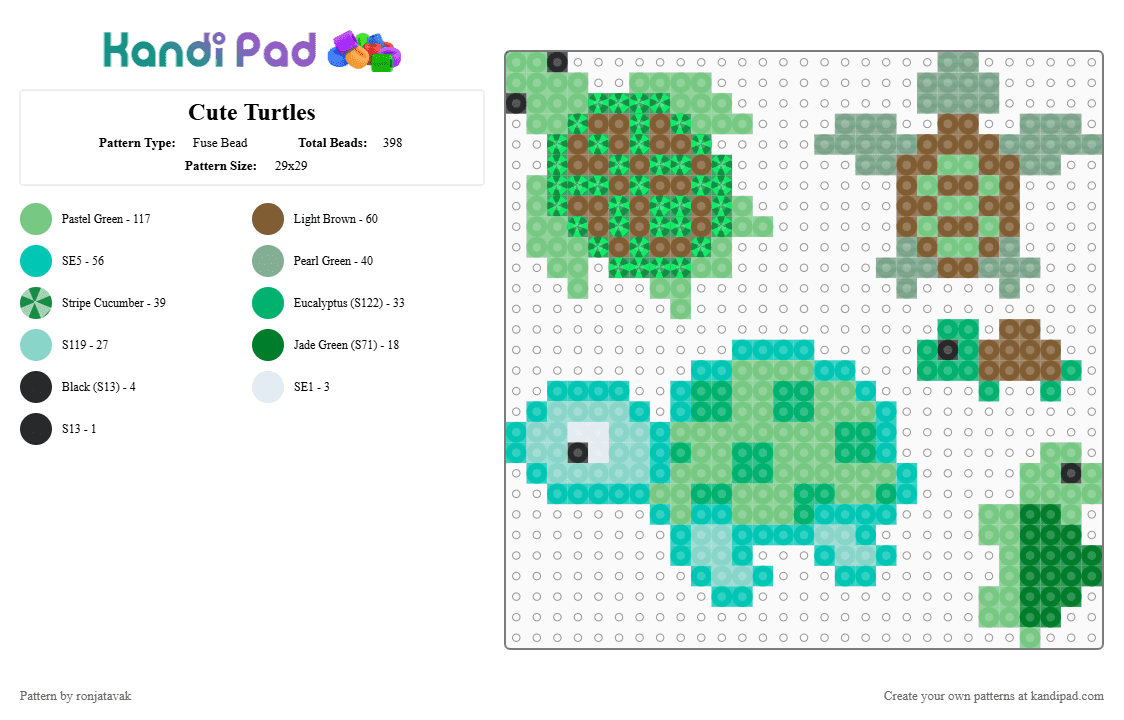 Cute Turtles - Fuse Bead Pattern by ronjatavak on Kandi Pad - teal