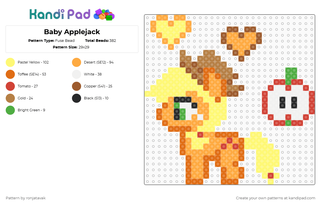 Baby Applejack - Fuse Bead Pattern by ronjatavak on Kandi Pad - orange,yellow