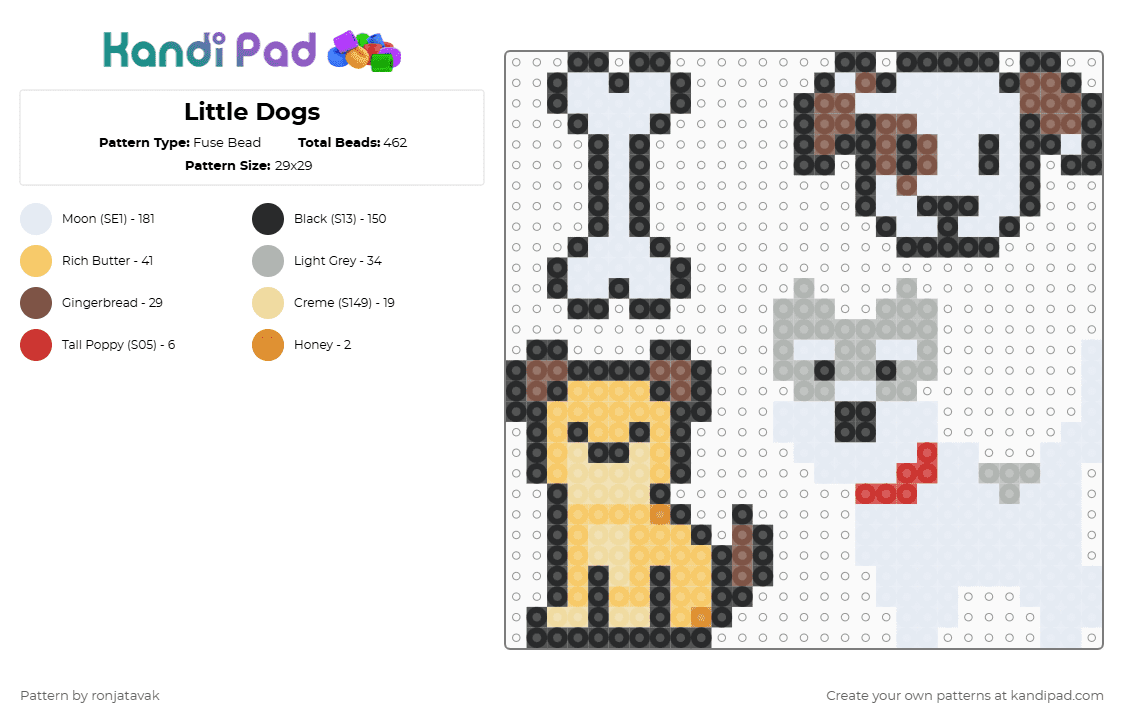 Little Dogs - Fuse Bead Pattern by ronjatavak on Kandi Pad - white,tan,beige,yellow