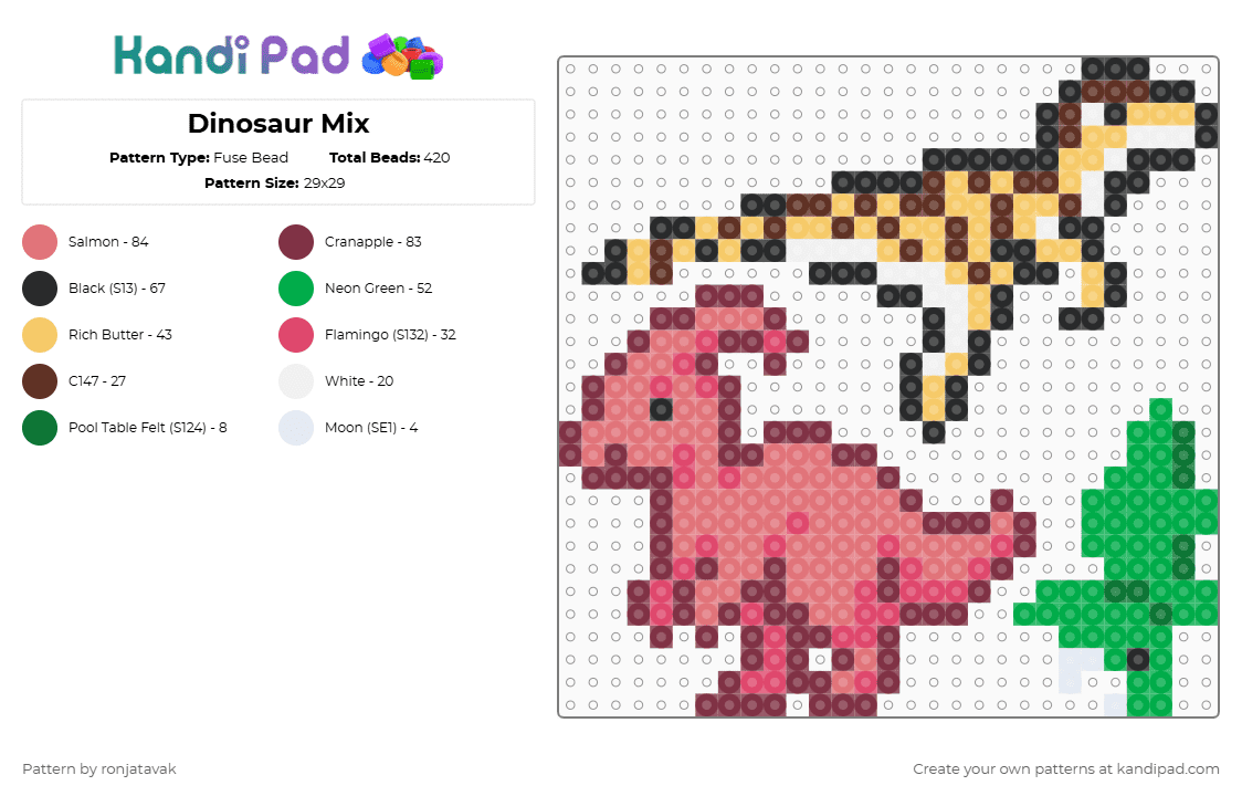 Parasaurolophus - Fuse Bead Pattern by ronjatavak on Kandi Pad - brown,red