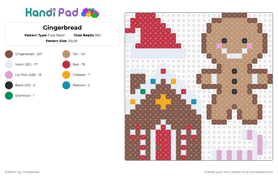 Gingerbread - Fuse Bead Pattern by ronjatavak on Kandi Pad - tan,beige,red
