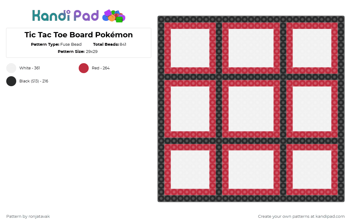 Tic Tac Toe Board Pokémon - Fuse Bead Pattern by ronjatavak on Kandi Pad - red,white