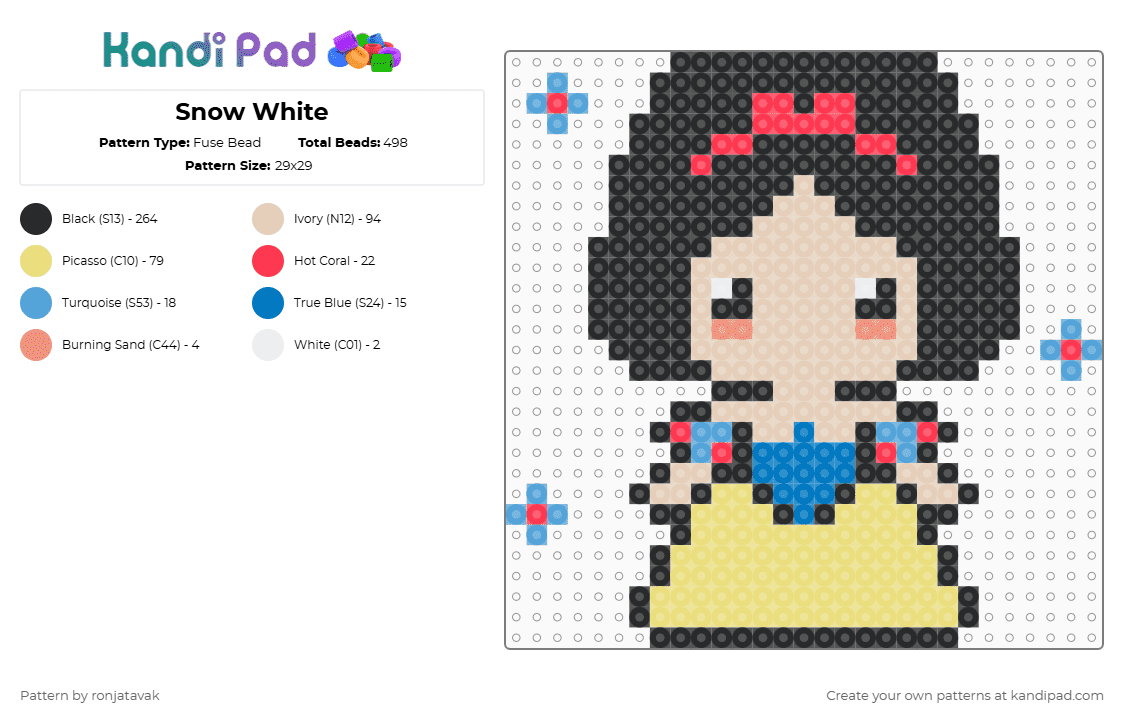 Snow White - Fuse Bead Pattern by ronjatavak on Kandi Pad - black,beige,yellow