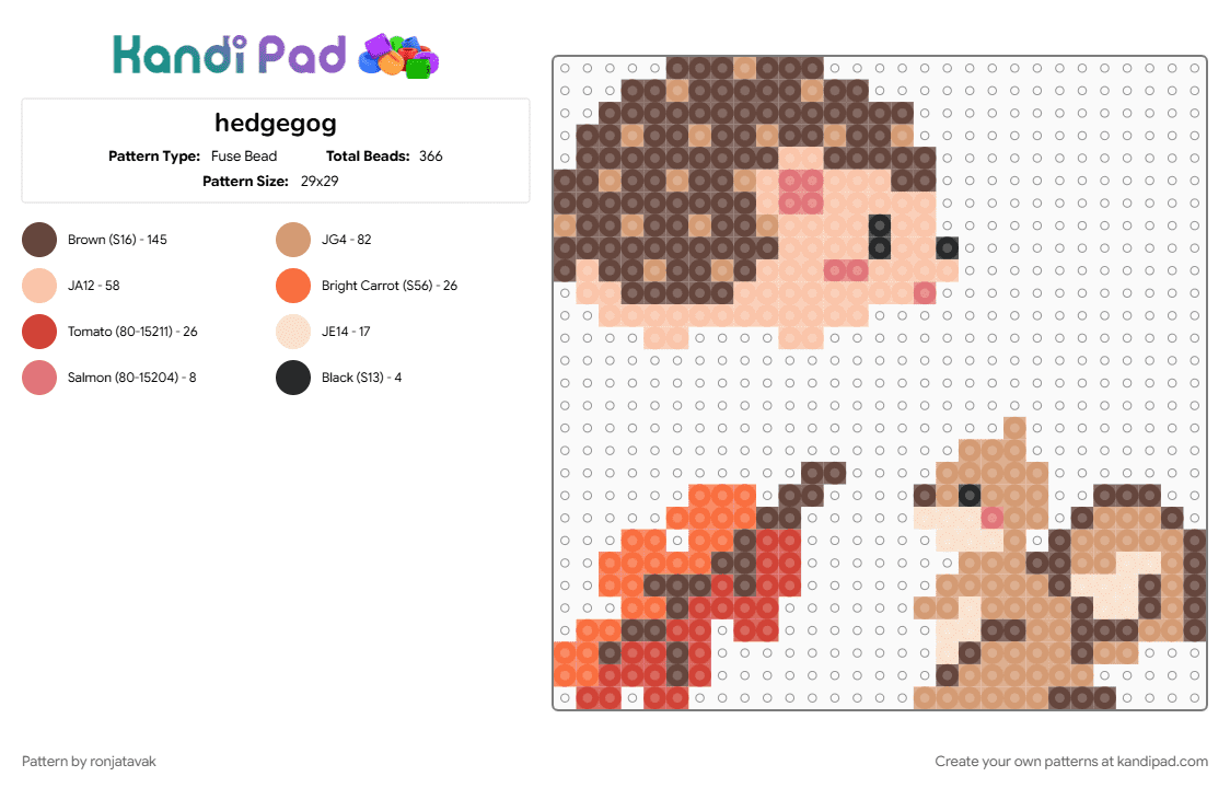 hedgegog - Fuse Bead Pattern by ronjatavak on Kandi Pad - beige, brown