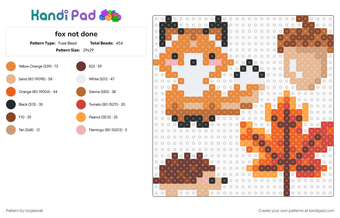 fox not done - Fuse Bead Pattern by ronjatavak on Kandi Pad - beige, orange