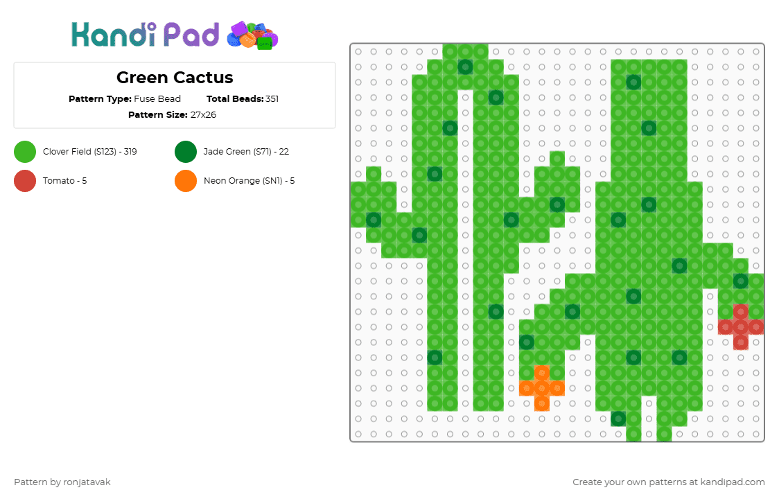 Green Cactus - Fuse Bead Pattern by ronjatavak on Kandi Pad - green