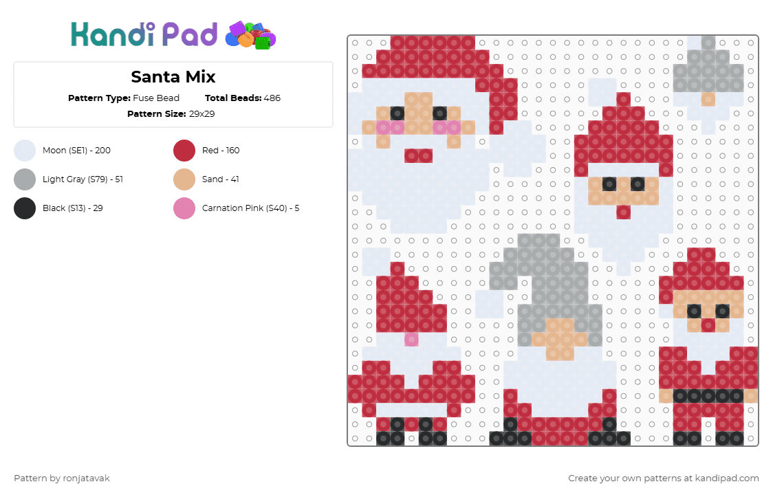 Santa Mix - Fuse Bead Pattern by ronjatavak on Kandi Pad - santa,christmas,holiday,red
