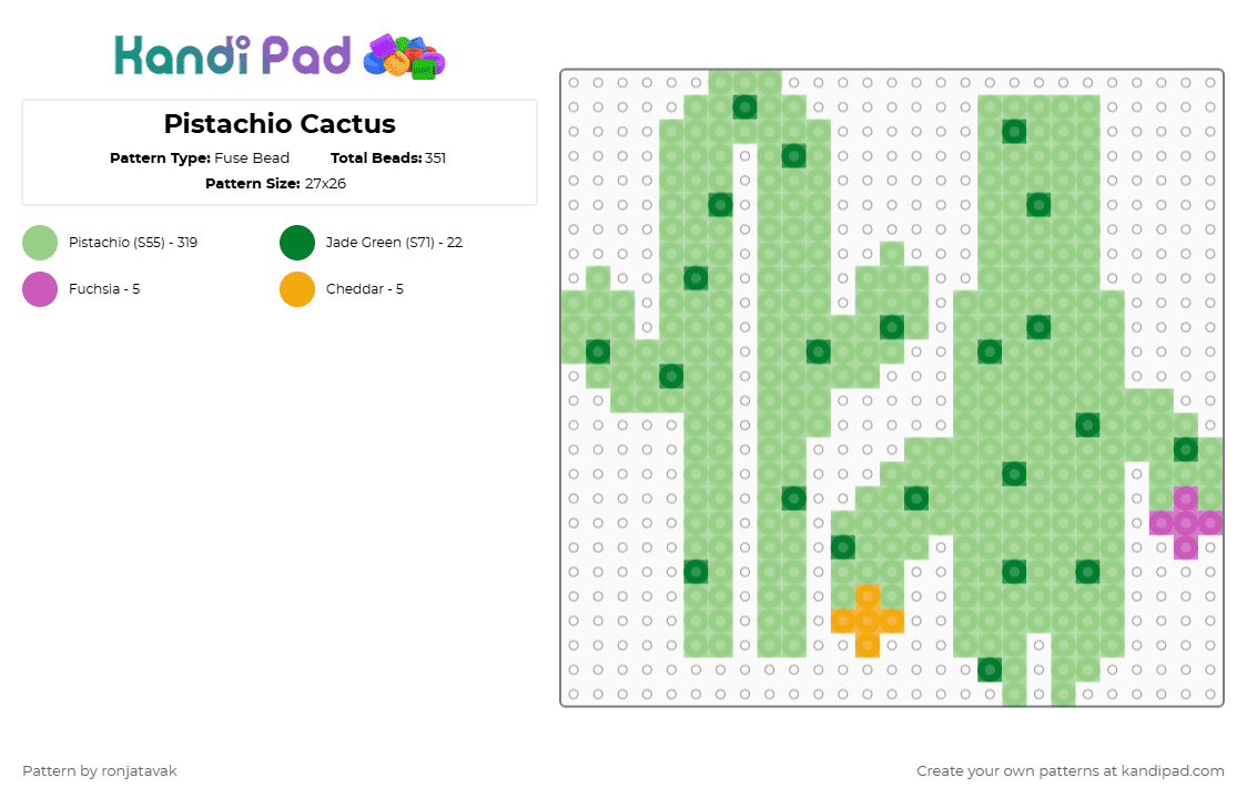 Pistachio Cactus - Fuse Bead Pattern by ronjatavak on Kandi Pad - teal