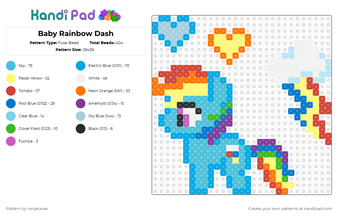 Baby Rainbow Dash - Fuse Bead Pattern by ronjatavak on Kandi Pad - light blue,yellow