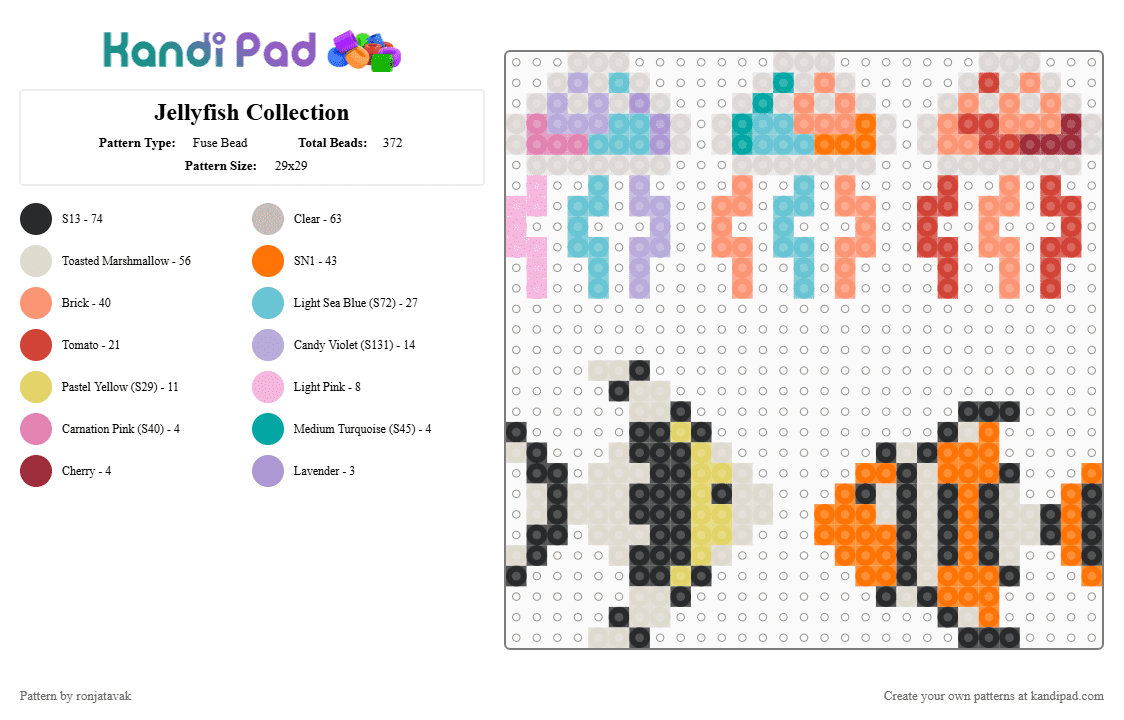 Jellyfish Collection - Fuse Bead Pattern by ronjatavak on Kandi Pad - orange,beige