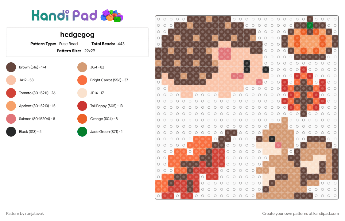 hedgegog - Fuse Bead Pattern by ronjatavak on Kandi Pad - beige, brown