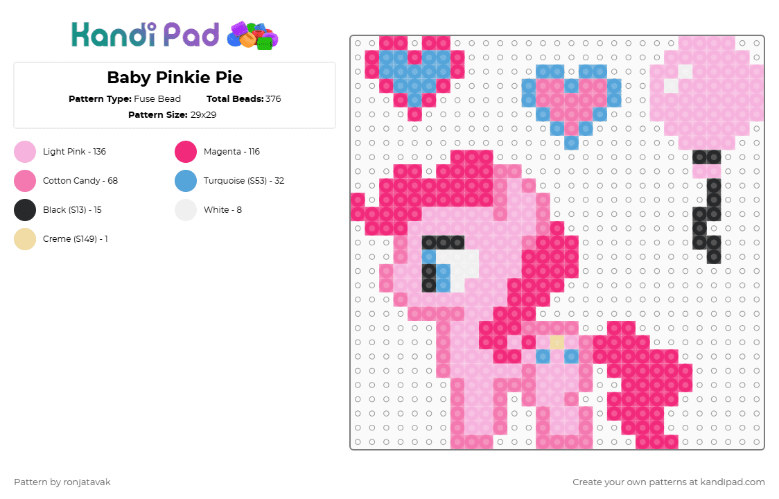 Baby Pinkie Pie - Fuse Bead Pattern by ronjatavak on Kandi Pad - pink