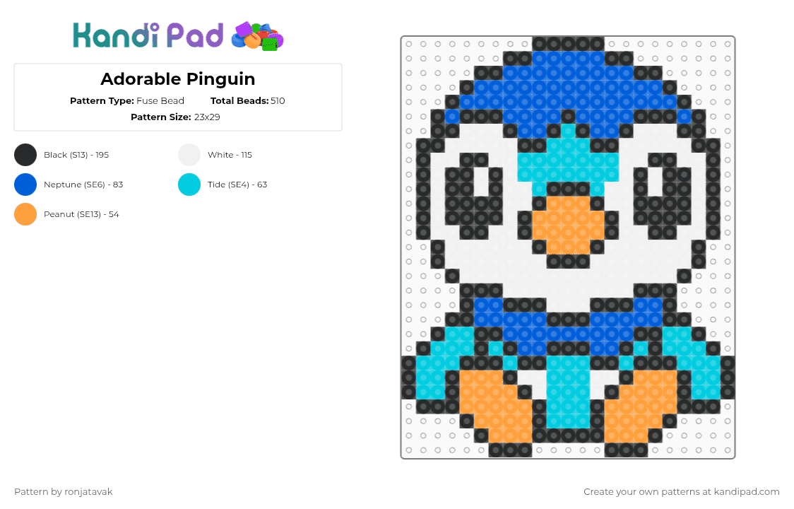 Adorable Pinguin - Fuse Bead Pattern by ronjatavak on Kandi Pad - piplup,pokemon,gaming,video game,blue