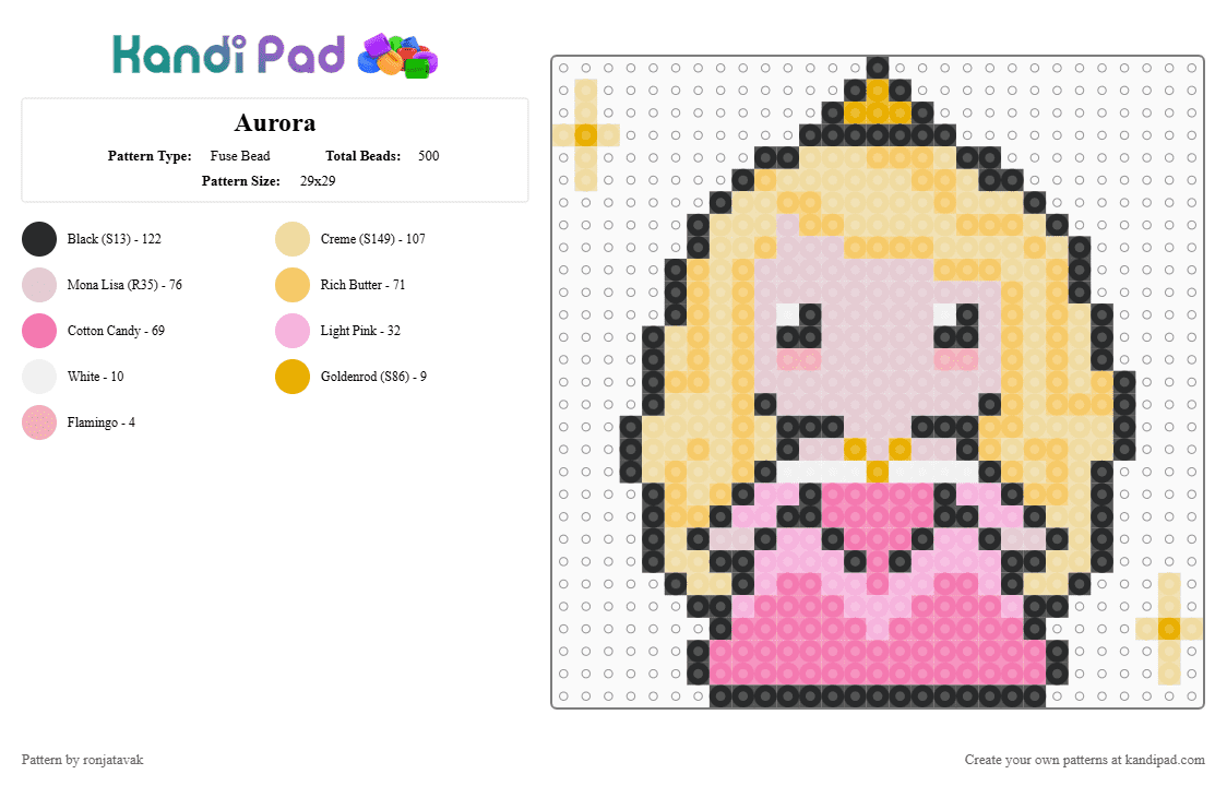 Aurora - Fuse Bead Pattern by ronjatavak on Kandi Pad - beige,pink