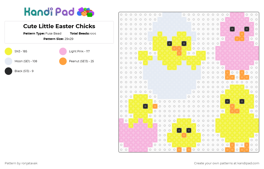 Cute Little Easter Chicks - Fuse Bead Pattern by ronjatavak on Kandi Pad - pink,yellow