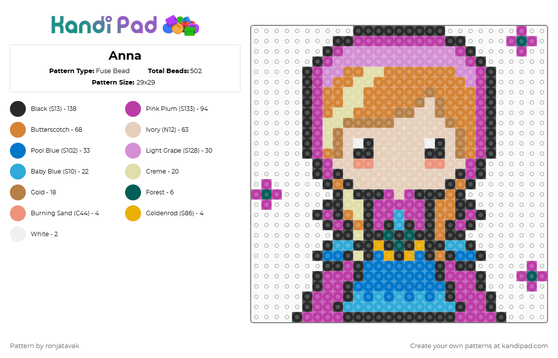 Anna - Fuse Bead Pattern by ronjatavak on Kandi Pad - beige,orange,pink