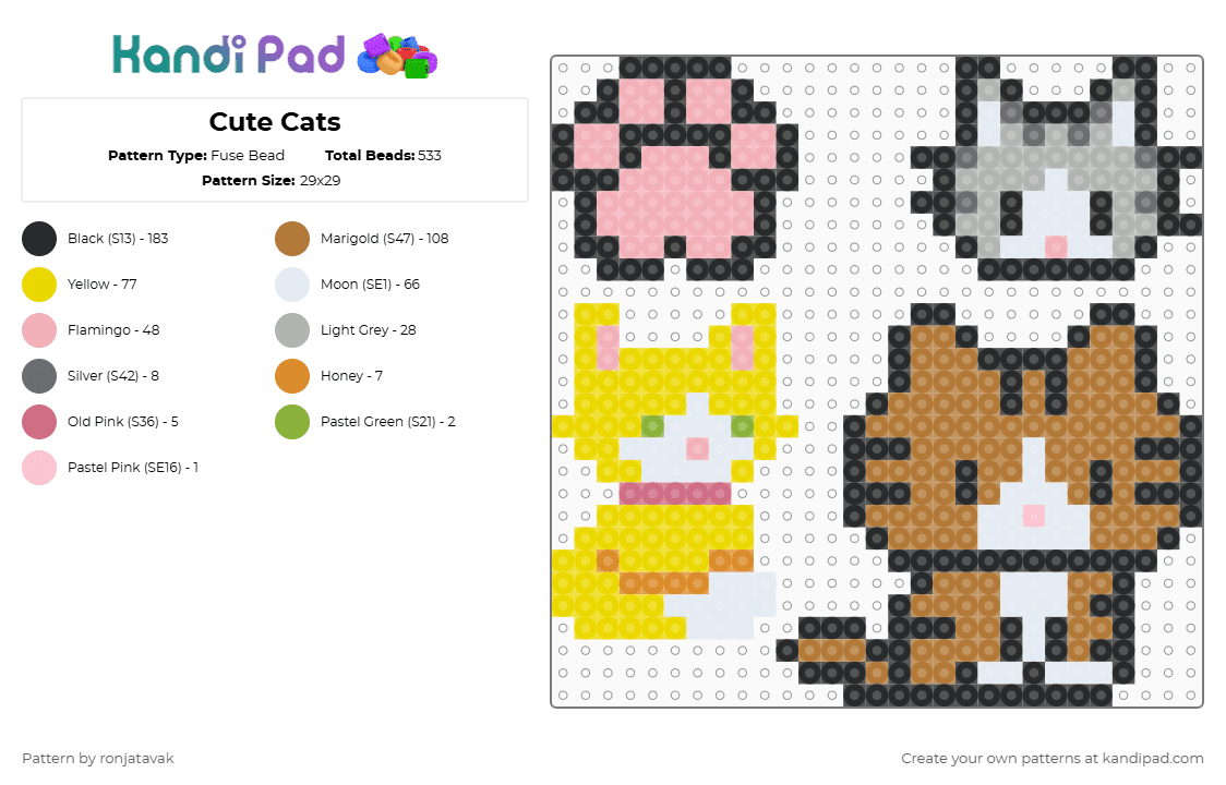 Cute Cats - Fuse Bead Pattern by ronjatavak on Kandi Pad - tan,beige,yellow