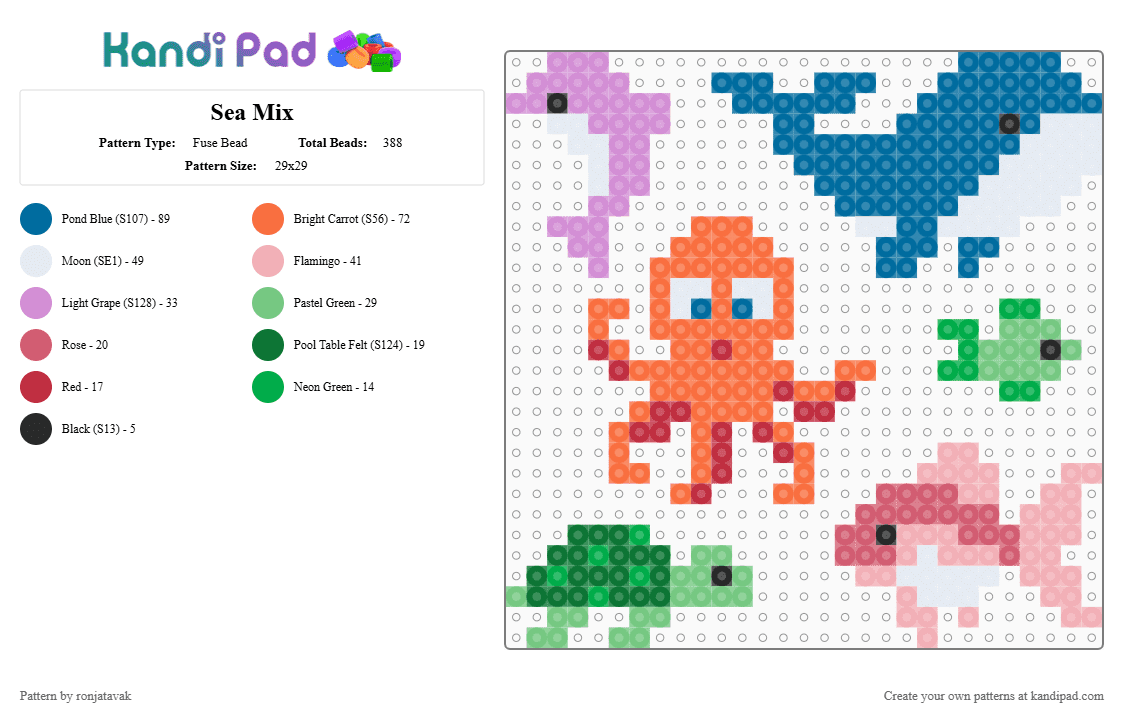 Sea Mix - Fuse Bead Pattern by ronjatavak on Kandi Pad - blue,orange