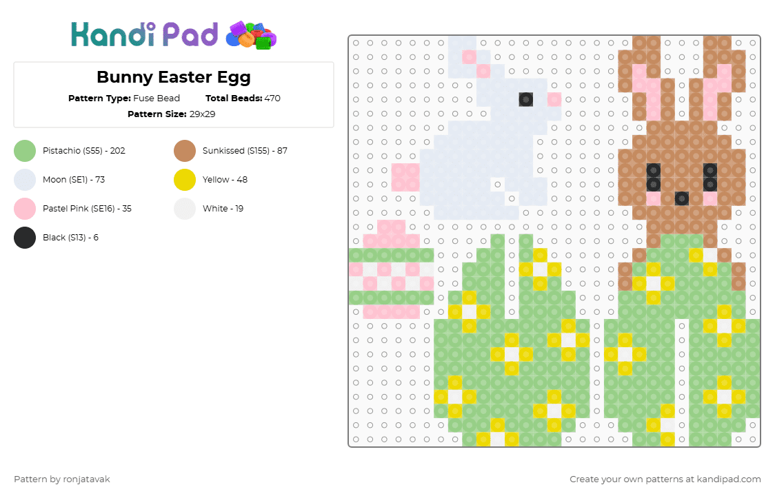 Bunny Easter Egg - Fuse Bead Pattern by ronjatavak on Kandi Pad - teal