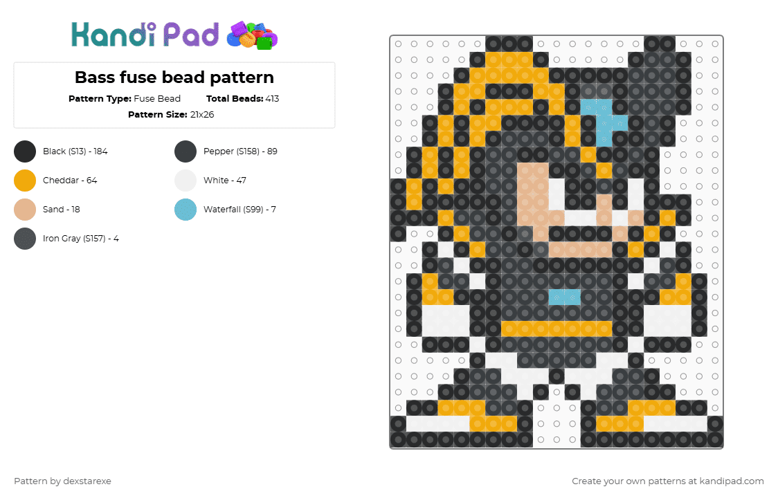 Bass fuse bead pattern - Fuse Bead Pattern by dexstarexe on Kandi Pad - black, orange