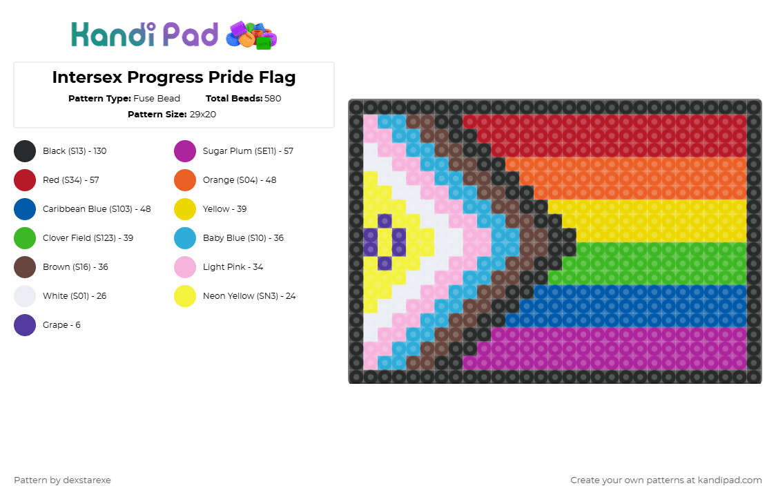 Intersex Progress Pride Flag - Fuse Bead Pattern by dexstarexe on Kandi Pad - pink,red,blue,colorful