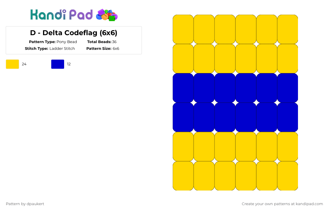 D - Delta Codeflag (6x6) Pony Bead Pattern - Kandi Pad | Kandi Patterns ...