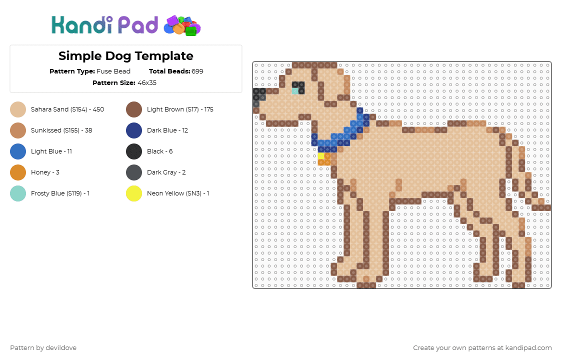 Simple Dog Template - Fuse Bead Pattern by devildove on Kandi Pad - tan,beige,dog,template,simple,collar,perler,top tier,easy,for children