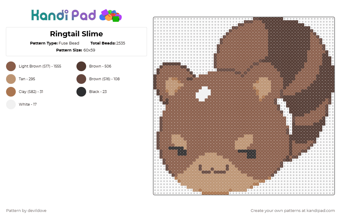 Ringtail Slime - Fuse Bead Pattern by devildove on Kandi Pad - tan,ringtail,slime,slime rancher,2,slime rancher 2