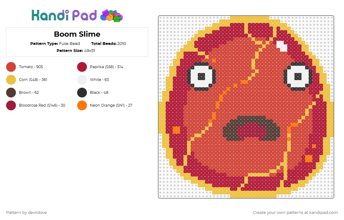 Boom Slime - Fuse Bead Pattern by devildove on Kandi Pad - red,boom,slime,boom slime,slime rancher,slime rancher 2